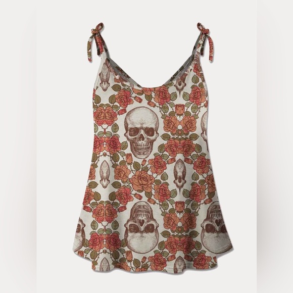 Skull Scoop Neck Tie Shoulder Cami 10010082465 - Picture 1 of 3